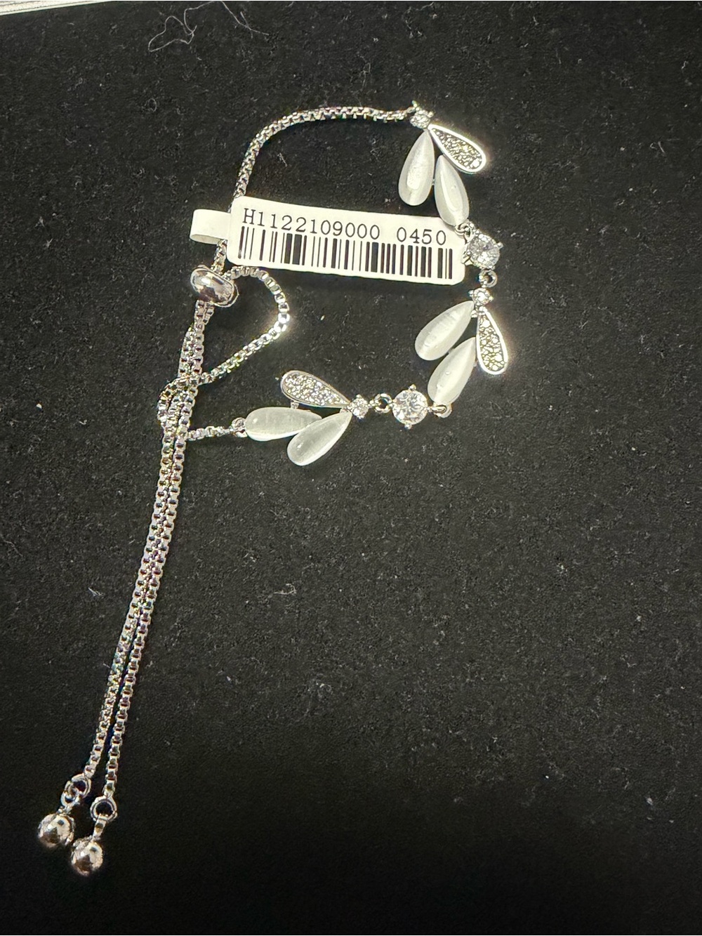 Silver-tone Leaf Drop Adjustable Bracelet - White Accents beautiful